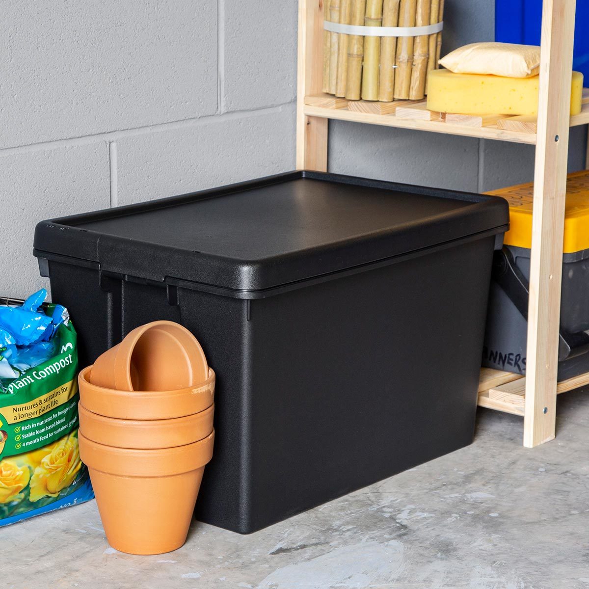 Wham Bam 62 Litre Recycled Heavy Duty Plastic Storage Box & Lid in Black