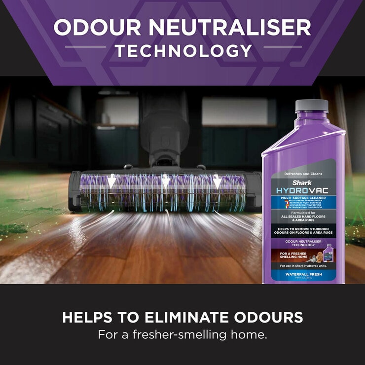 Lifestyle image of Shark HydroVac Cordless Hard Floor Cleaner showing odour neutraliser technology