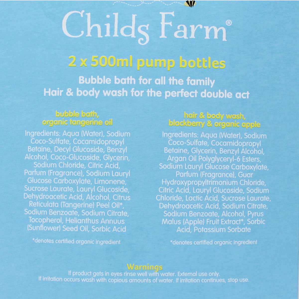 Childs Farm Bubble Bath and Hair & Body Wash in 2 Varieties, 2 x 500ml