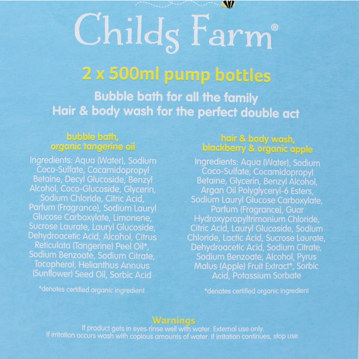 Childs Farm Bubble Bath and Hair & Body Wash in 2 Varieties, 2 x 500ml