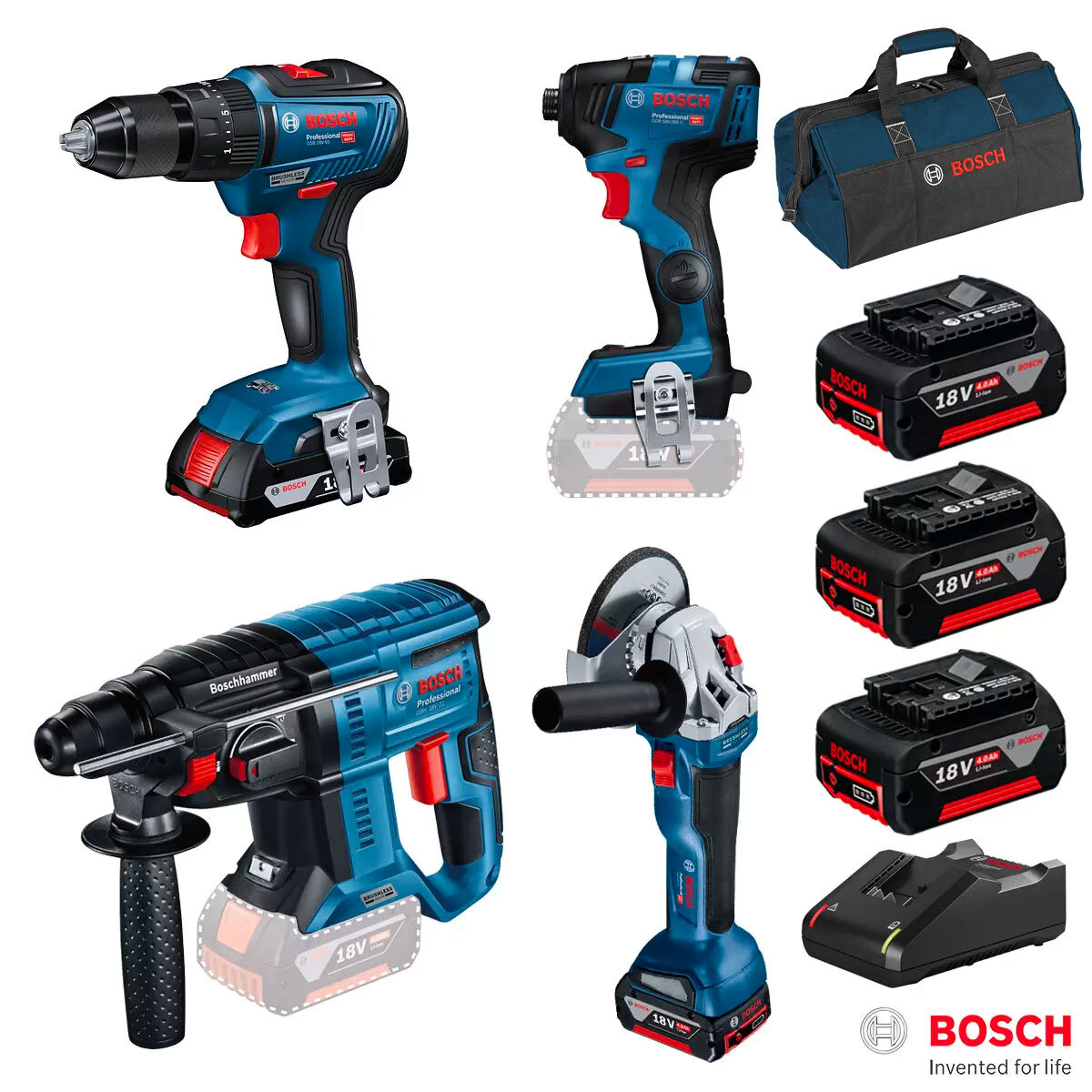 Bosch Professional 4 Piece Power Tool Kit with 3 x 4.0Ah