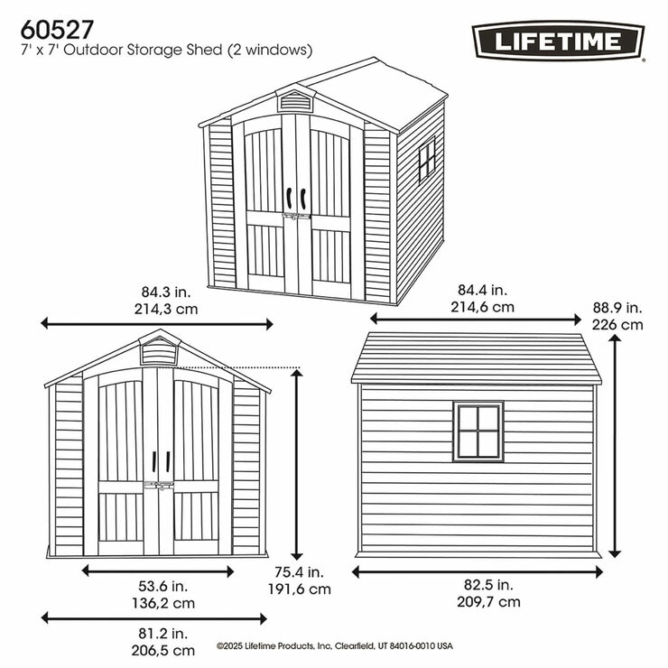 Lifetime 7ft x 7ft (2.1 x 2.1m) Outdoor Storage Shed - Model 60527