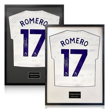 Christian Romero Signed Framed Spurs Football Shirt in 2 Options: White or Black Mount