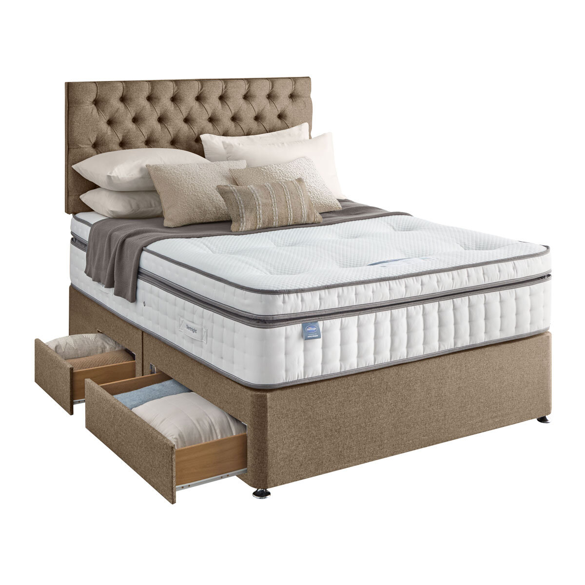 Silentnight Continental Divan Base with Eden Headboard in Wheat in 3 Sizes
