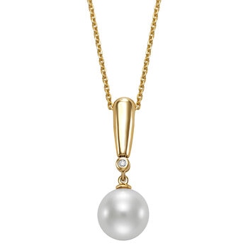 11-12mm Cultured Freshwater Pearl & 0.02ctw Diamond Pendant, 14ct Yellow Gold