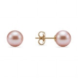 7-7.5mm Cultured Freshwater Pink Pearl Earrings, 14ct Yellow Gold