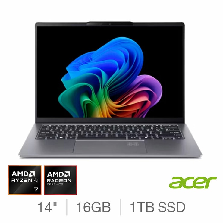 Acer Swift Go Copilot+PC, AMD Ryzen AI 7, 16GB RAM, 1TB SSD, 14 Inch OLED Laptop, NX.JDAEK.001 Acer Swift Go Copilot+PC, AMD Ryzen AI 7, 16GB RAM, 1TB SSD, 14 Inch OLED Laptop, NX.JDAEK.001