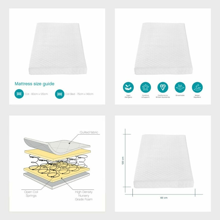 Tutti Bambini Alba Mini Cot Bed with Sprung Mattress, White Sand & Distressed Oak
