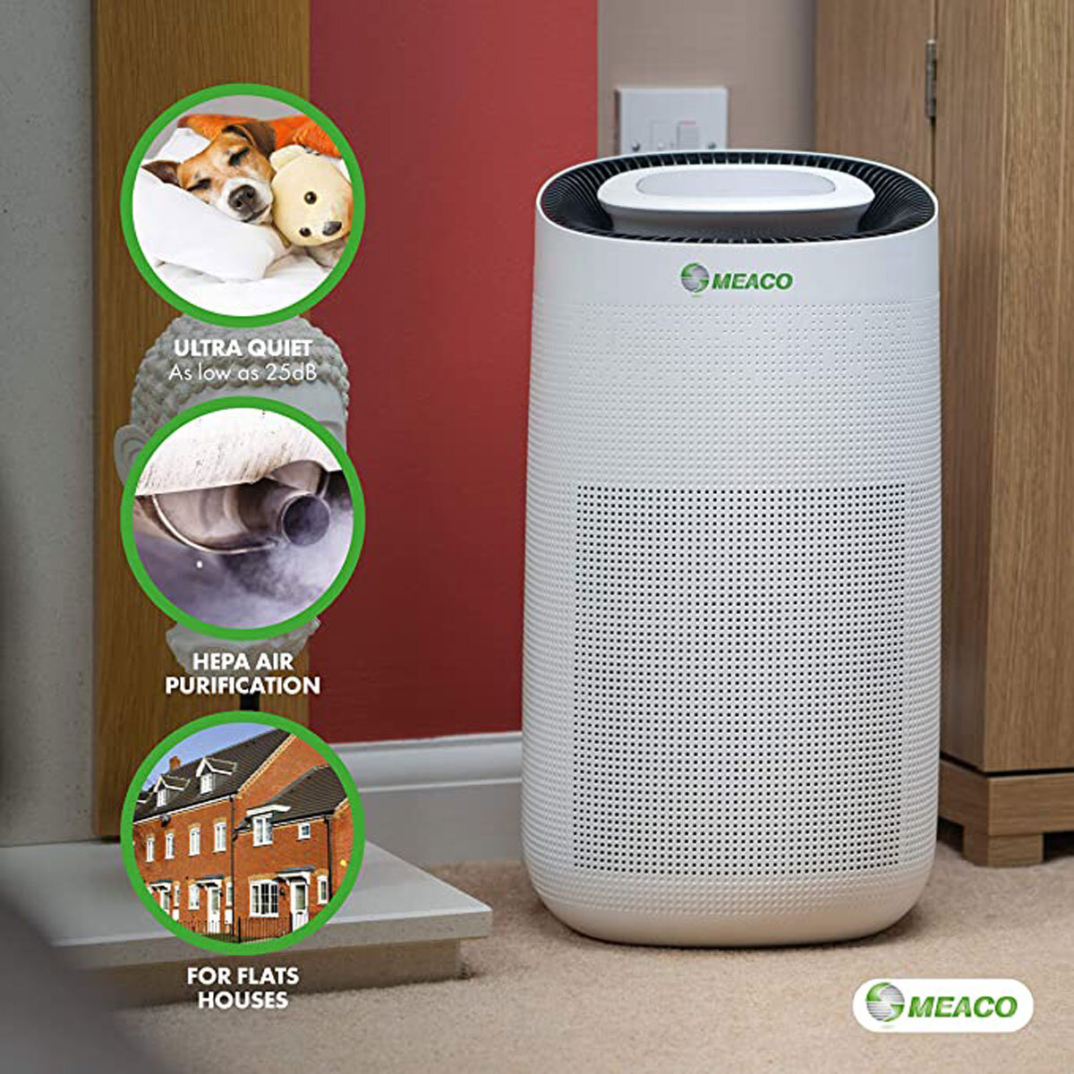 Lifestyle image of Meaco Air Purifier with desc