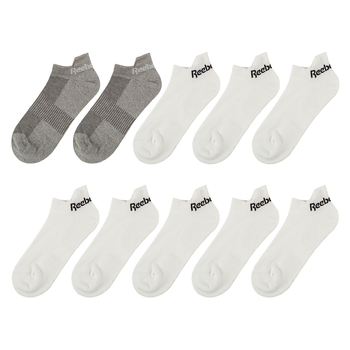 Reebok Men's Trainer Sock 10 Pack in White/Grey