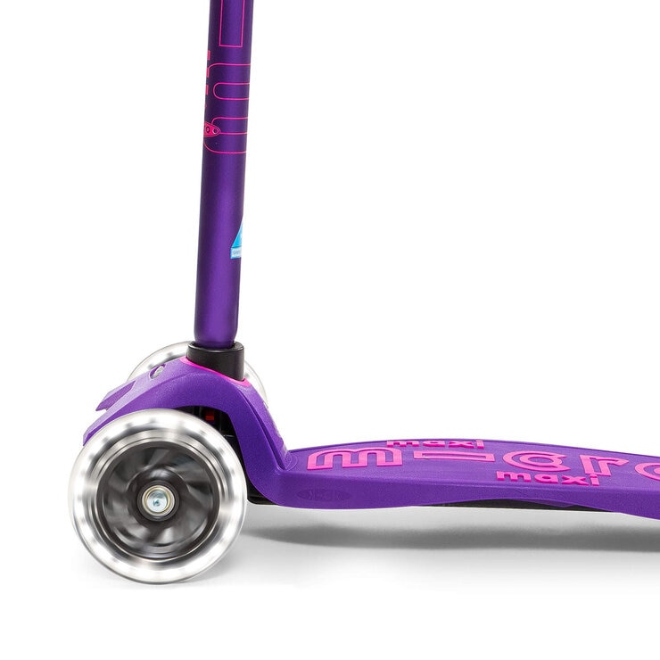 Micro Maxi Deluxe LED Purple Scooter with Pink Helmet and Unicorn Lunch Bag (5+ Years)