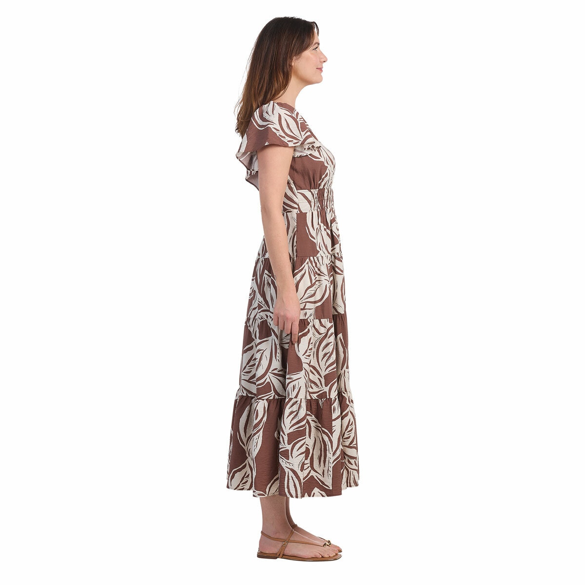 Dalia Ladies Tiered Maxi Dress in Brown