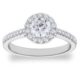 0.97ctw Round Brilliant Cut Diamond Halo Ring, Platinum - Size J