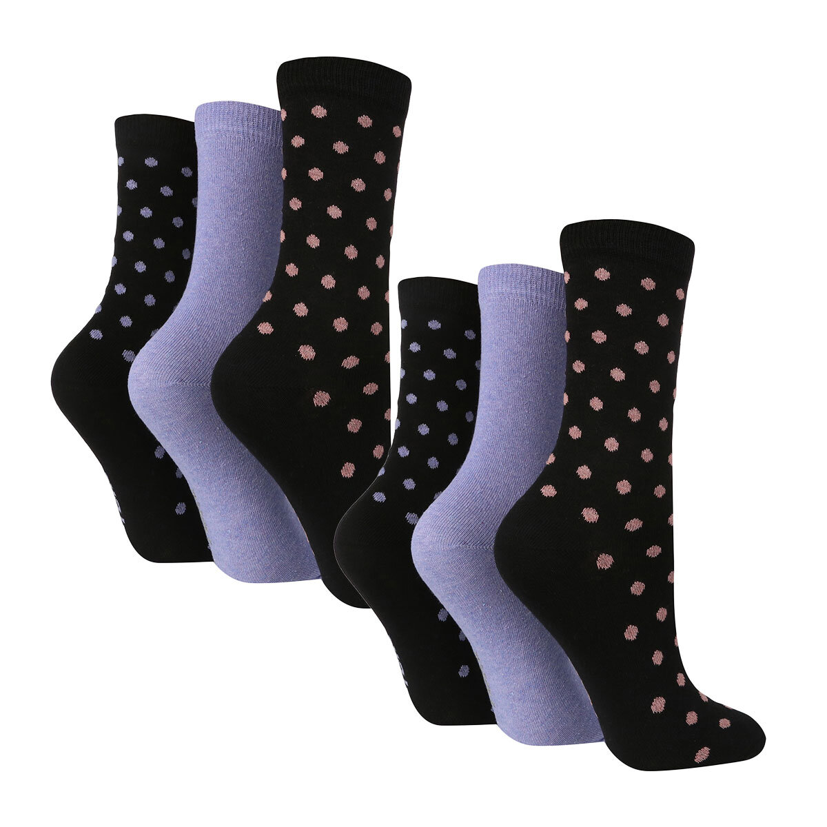 Tore Ladies Pin Dot Cotton Socks, 2 x 3 Pack