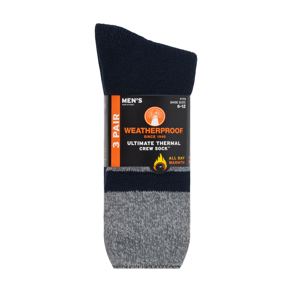 Weatherproof Men's Thermal Crew Socks, 3 Pack in Assorted Colours