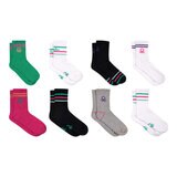United Colors of Benetton Ladies Sport Crew Sock, Black/Colour 8 Pack