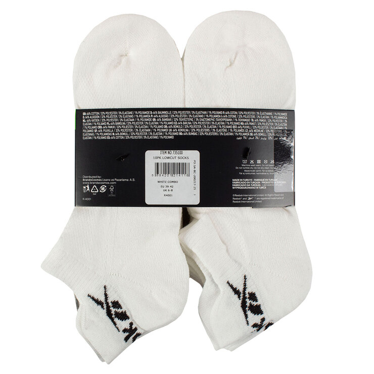 Reebok Men's Trainer Sock 10 Pack in White/Grey, Size 6-8