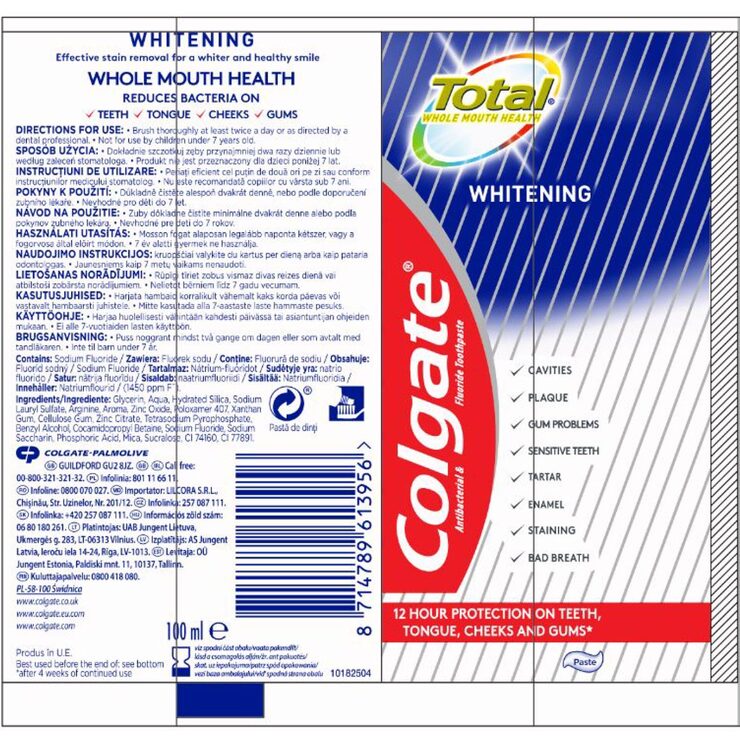 Colgate Total Whitening Toothpaste, 6 x 100ml Costco UK