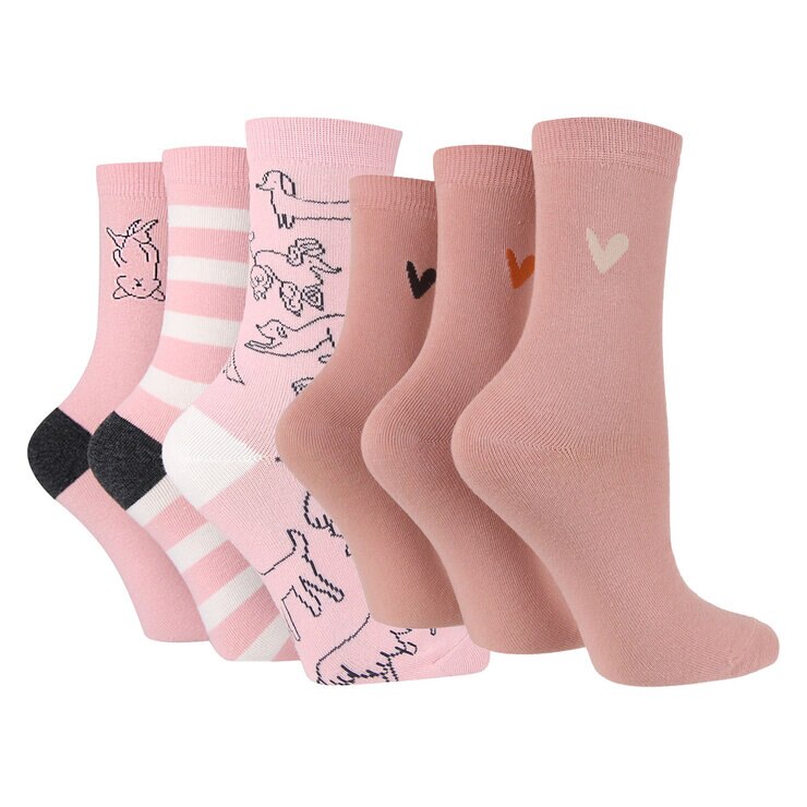 Caroline Gardner Ladies Crew Sock 6 Pack in Pink Caroline Gardner Ladies Crew Sock 6 Pack in Pink