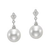 8-8.5mm Cultured Freshwater Pearl & 0.34ctw Round Brilliant Cut Diamond Earrings, 18ct White Gold