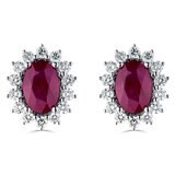 Oval Cut Ruby & 0.50ctw Diamond Earrings, 18ct White Gold