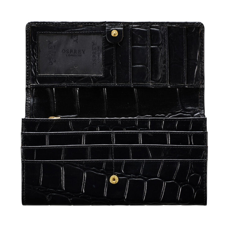 Osprey London Julia Croc Leather Women's Purse, Black with Gift Box Osprey London Julia Croc Leather Women's Purse, Black with Gift Box