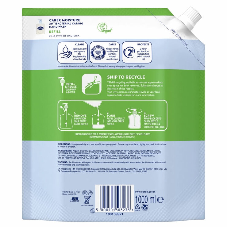 Carex Moisture Liquid Hand Soap Refill, 3 x 1L