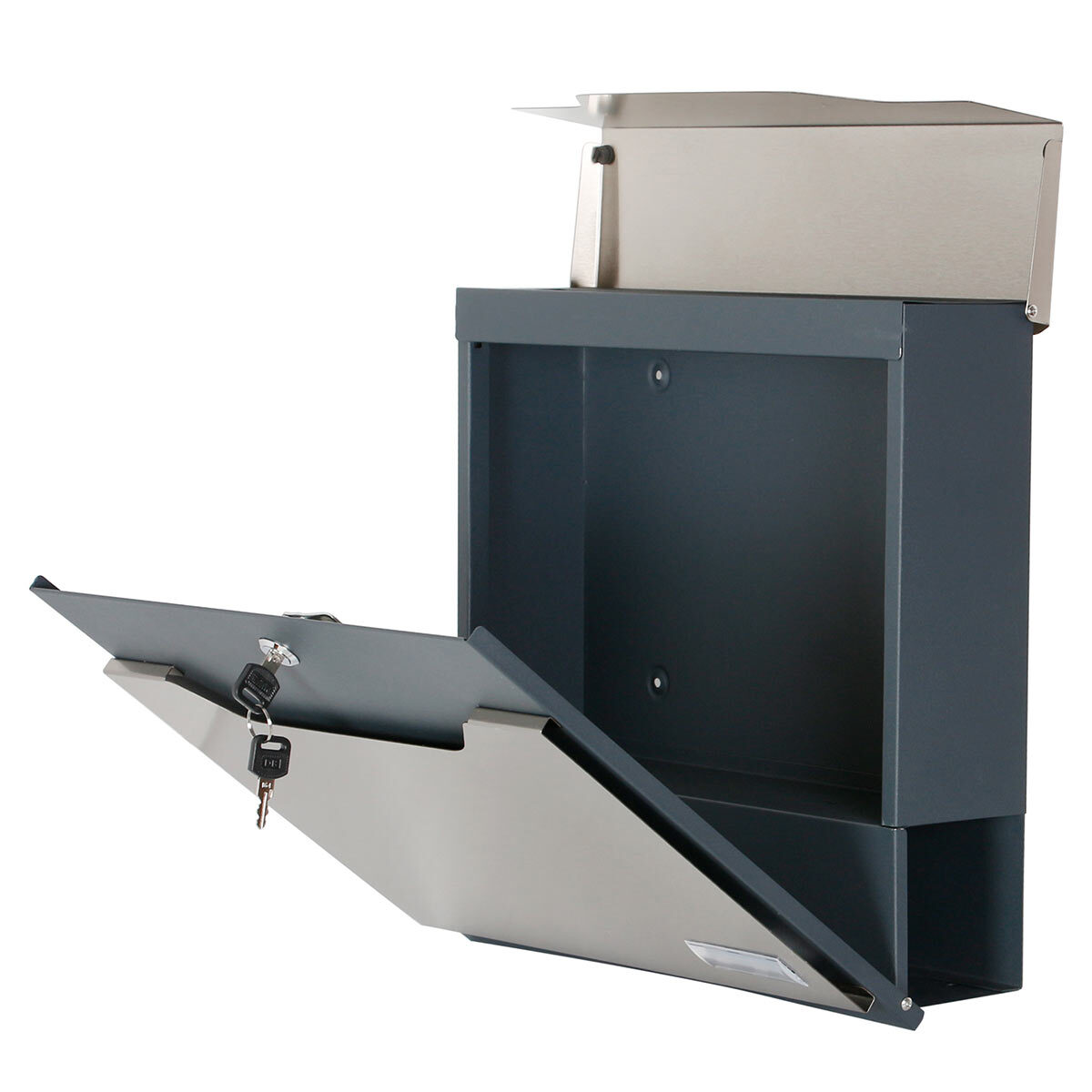 Cut out image of letterbox fully opened on white background