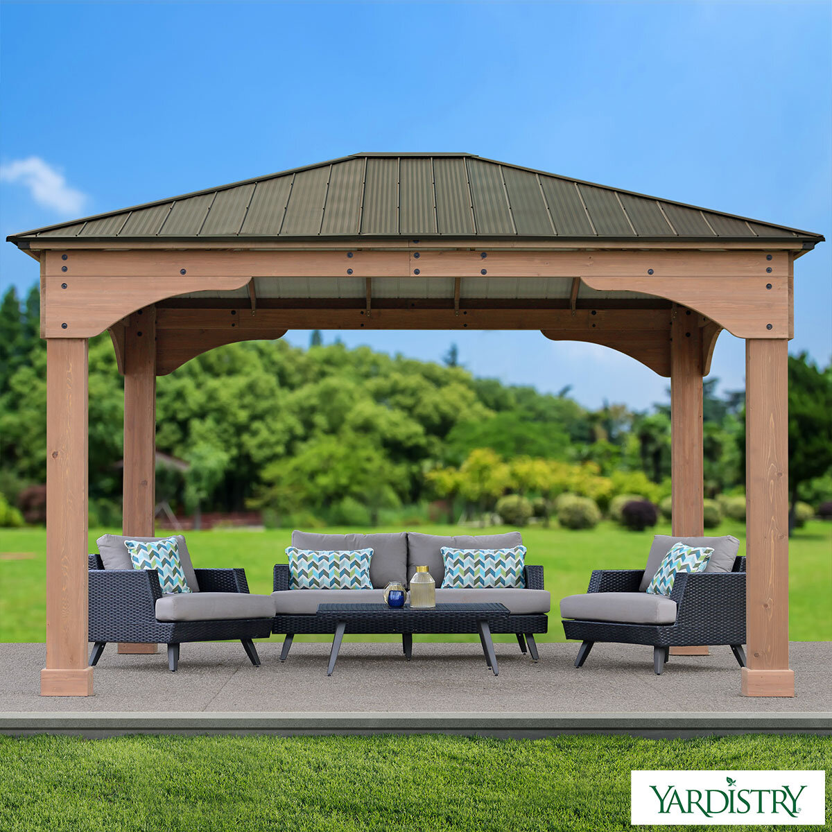 Yardistry 14ft x 12ft (4.3 x 3.7m) Wooden Gazebo with Aluminium Roof