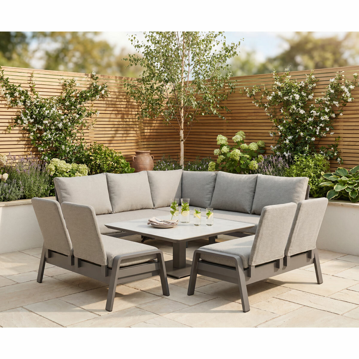 Bramblecrest Malta 4 Piece Deep Seating Patio Set with Height Adjustable Table Bramblecrest Malta 4 Piece Deep Seating Patio Set with Height Adjustable Table