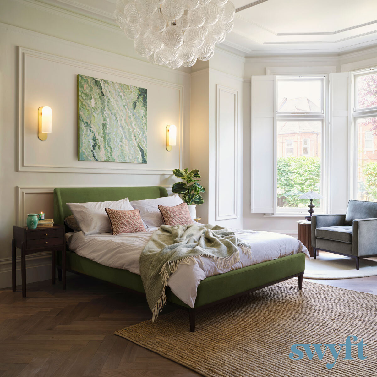 Swyft Bed 02 Green Velvet Bed Frame, Double