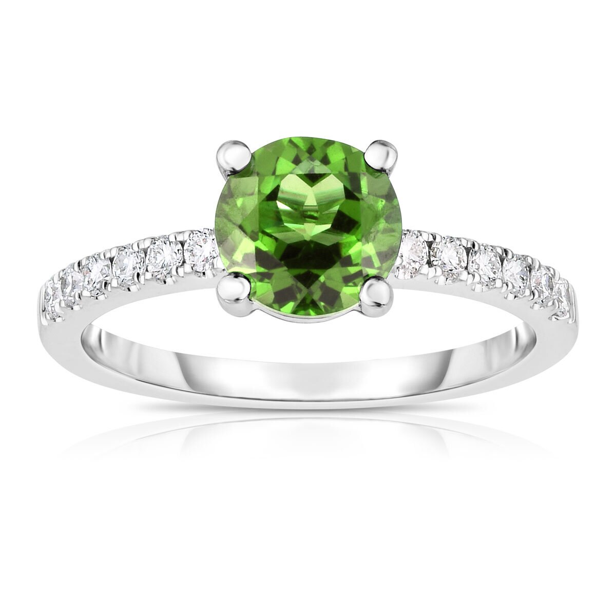 Round Cut Peridot & 0.20ctw Diamond Ring, 14ct White Gold