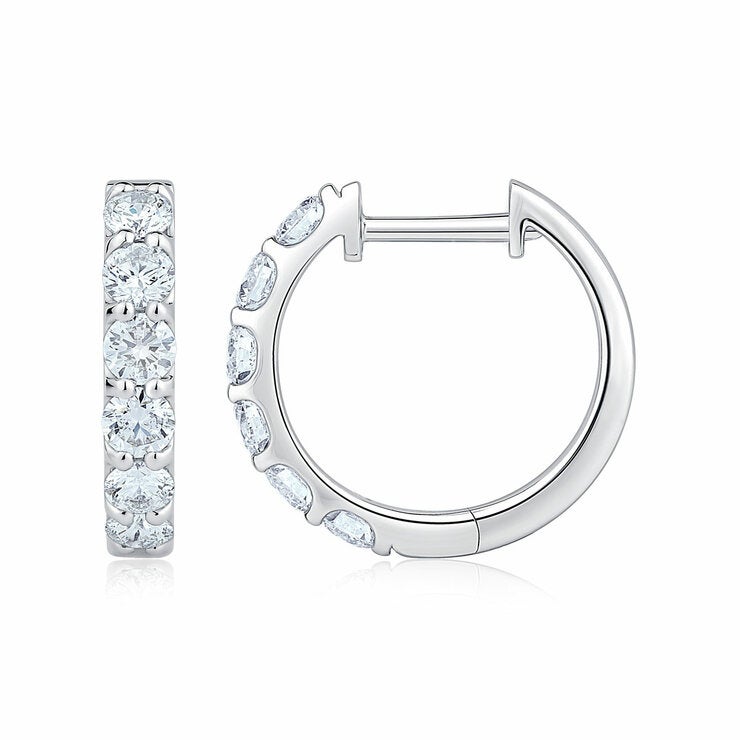 1.00ctw Round Brilliant Cut Diamond Hoop Earrings, 14ct White Gold 1.00ctw Round Brilliant Cut Diamond Hoop Earrings, 14ct White Gold