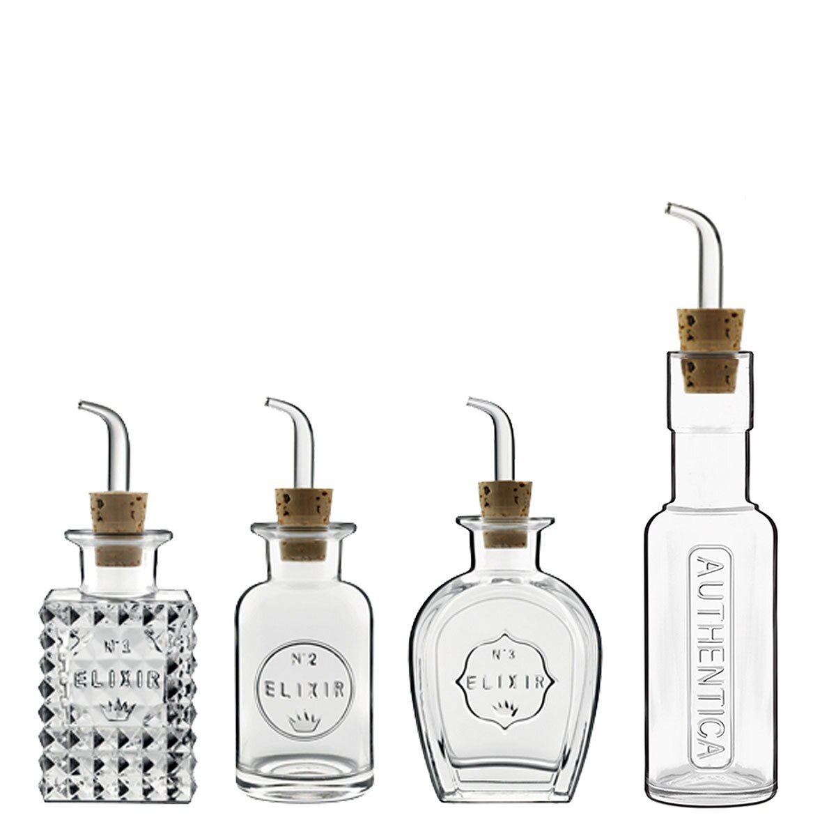 Luigi Bormioli Elixir 4 Piece Glass Condiments Set with Pouring Spouts