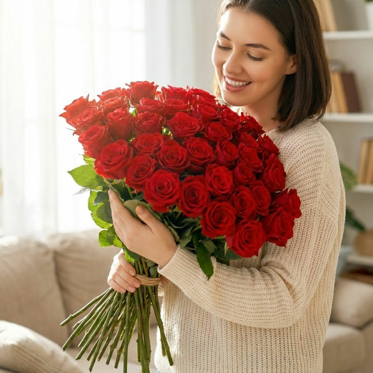 Valentine's 100 Stem Red Calypso Roses Flower Bouquet with Greetings Card