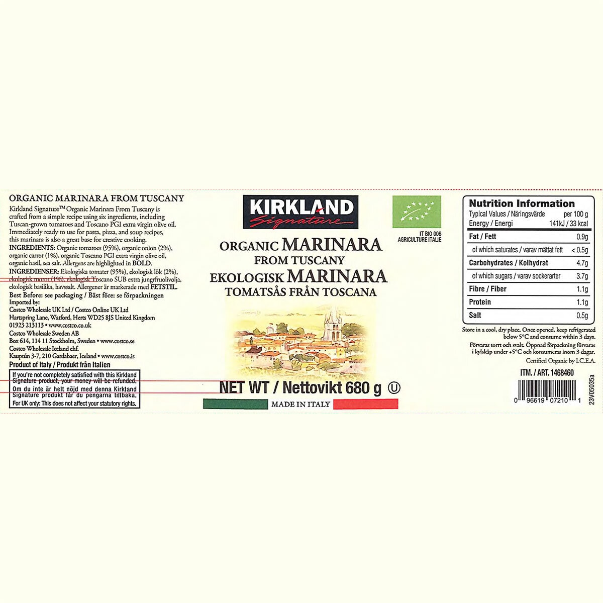 Kirkland Signature Organic Marinara Sauce, 3 x 680g