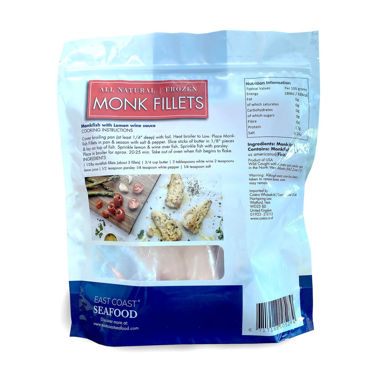 Back of Pack for Frozen Eastcoast Monkfish Fillets