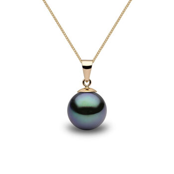 10-10.5mm Cultured Freshwater Black Pearl Pendant, 18ct Yellow Gold
