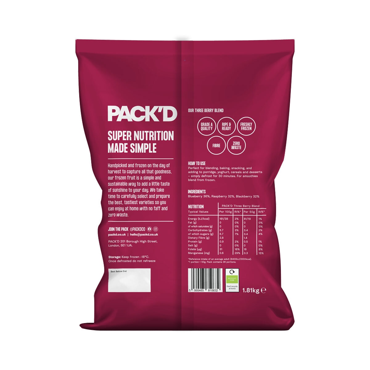Pack'd Three Berry Blend, 1.8kg