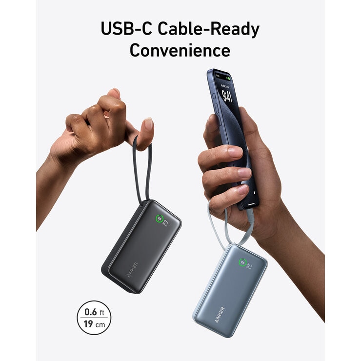 Anker Nano 10,000mAh Power Bank with Built-in USB-C Cable 2-Pack