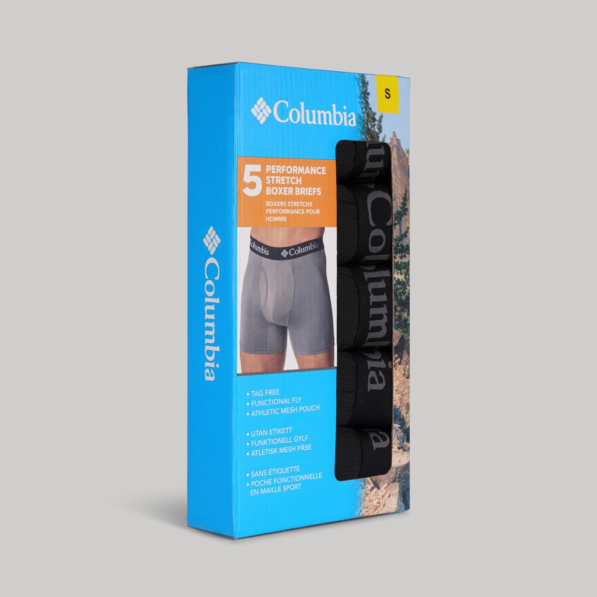 Columbia Men's Performance Stretch Boxer Briefs, 5 Pack in Black