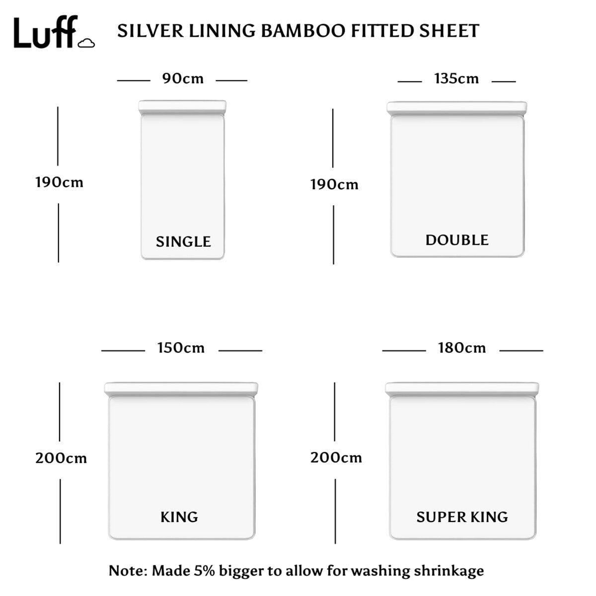 White SilverLining Fitted Sheet Sizes
