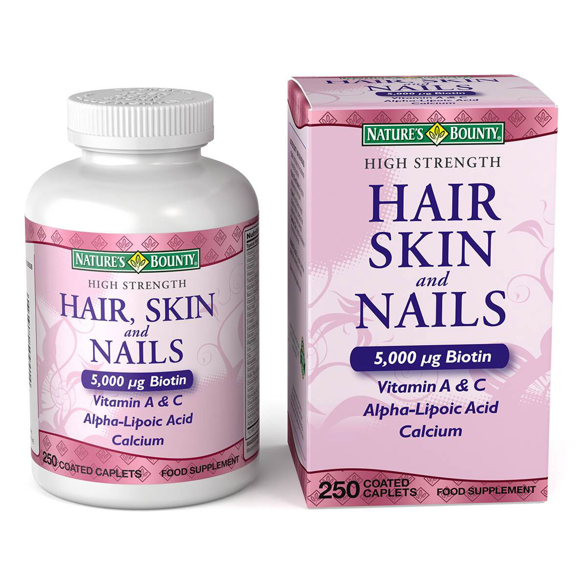 Nature's Bounty High Strength Hair, Skin & Nails Food Supplement, 250  Coated Caplets