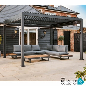 Alvivo 9ft 7" x 12ft 10" (2.9 x 3.9m) Louvered Aluminium Pergola Bundle with Pull-Down Screens & LED Lights