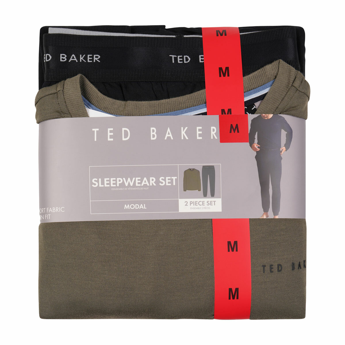 Ted Baker Mens Long Sleeve Lounge Set in Olive & Black