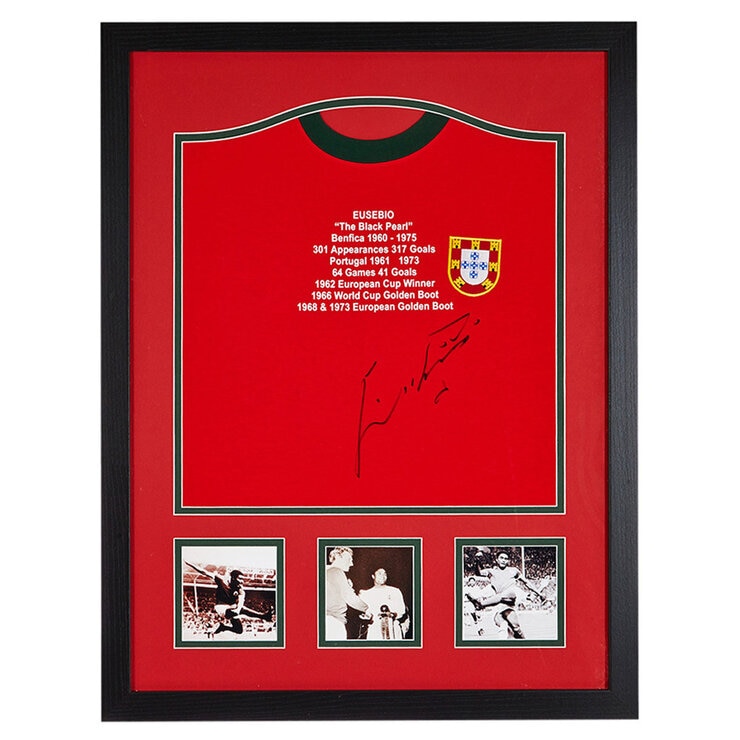 Eusebio Signed Framed Portugal Football Shirt Eusebio Signed Framed Portugal Football Shirt