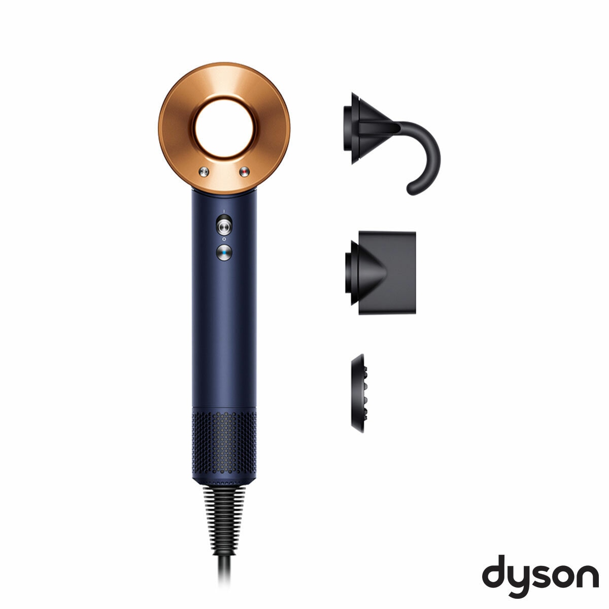 Dyson Supersonic Hair Dryer in Pressian Blue with attachments
