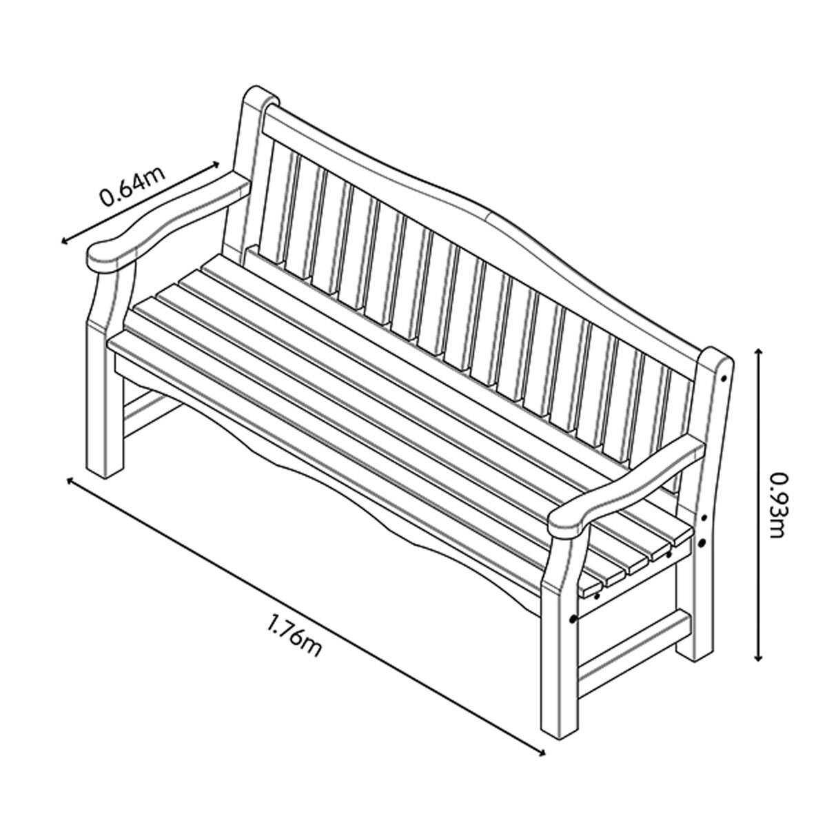 Zest 3 Seater 1.76m Wooden Garden Bench