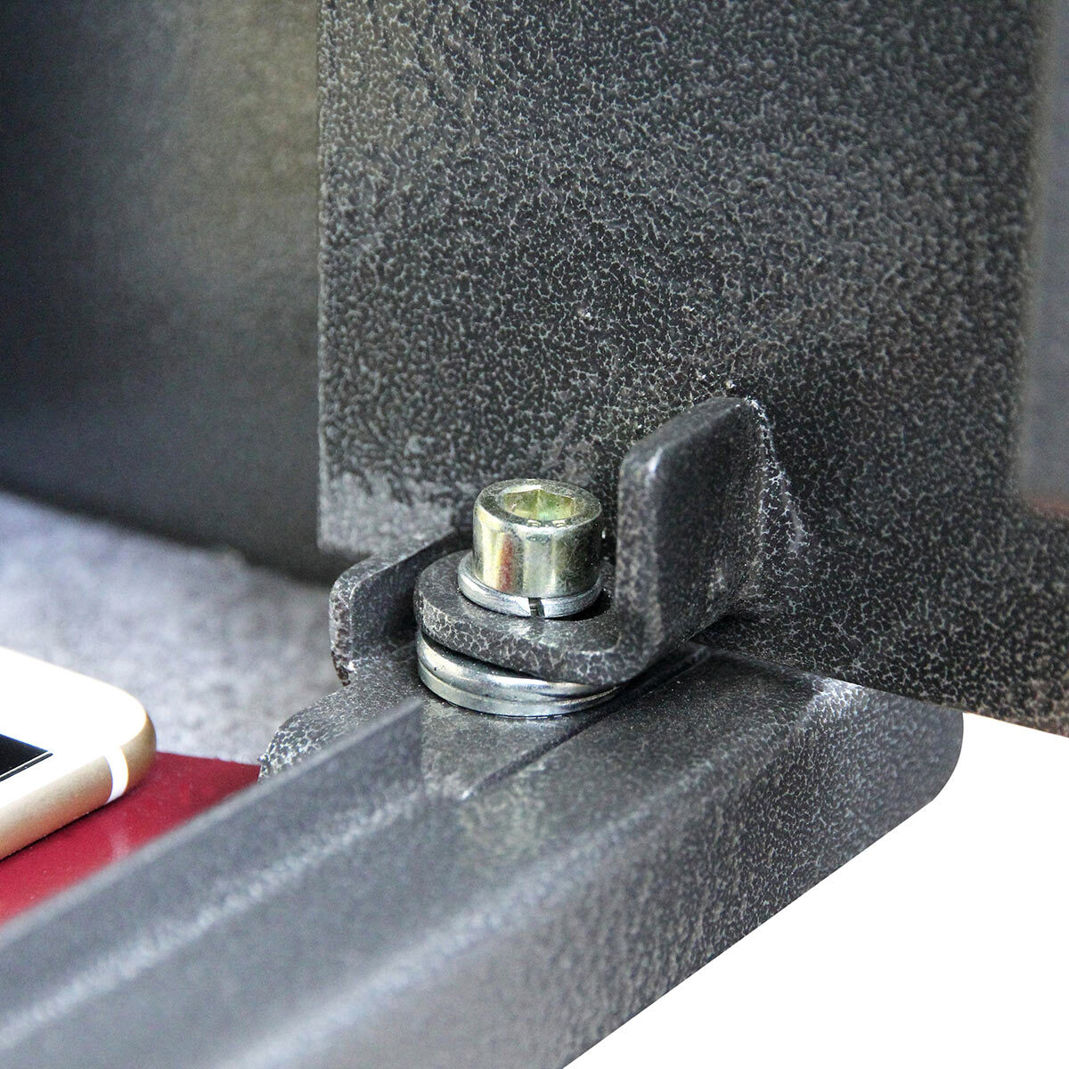 Close up image of safe hinge