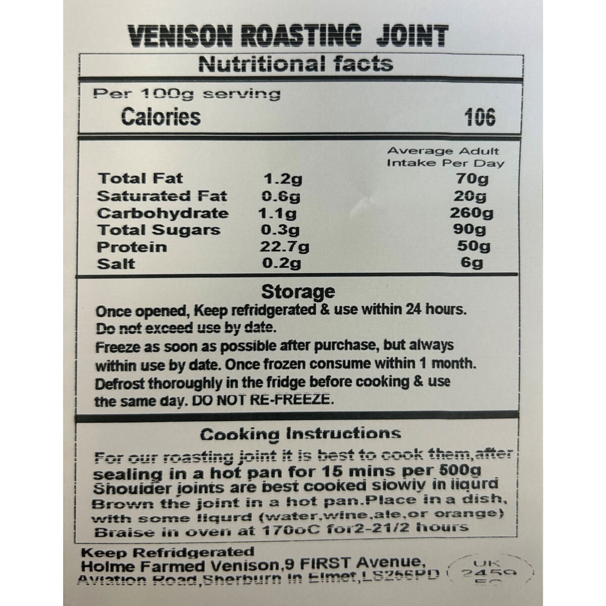 Holme Farmed Venison Venison Roasting Joint, 1kg